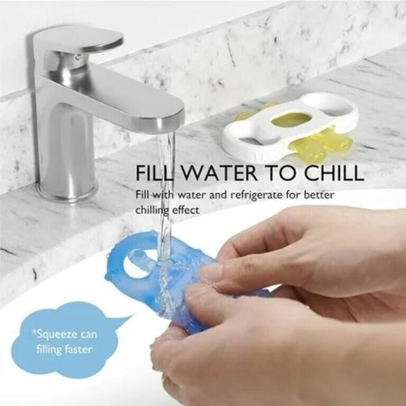 NWT Momcozy Fillable Cold Water Teethers, 2 pack + Holder, Pink & Green, 0-12M - Picture 3 of 5